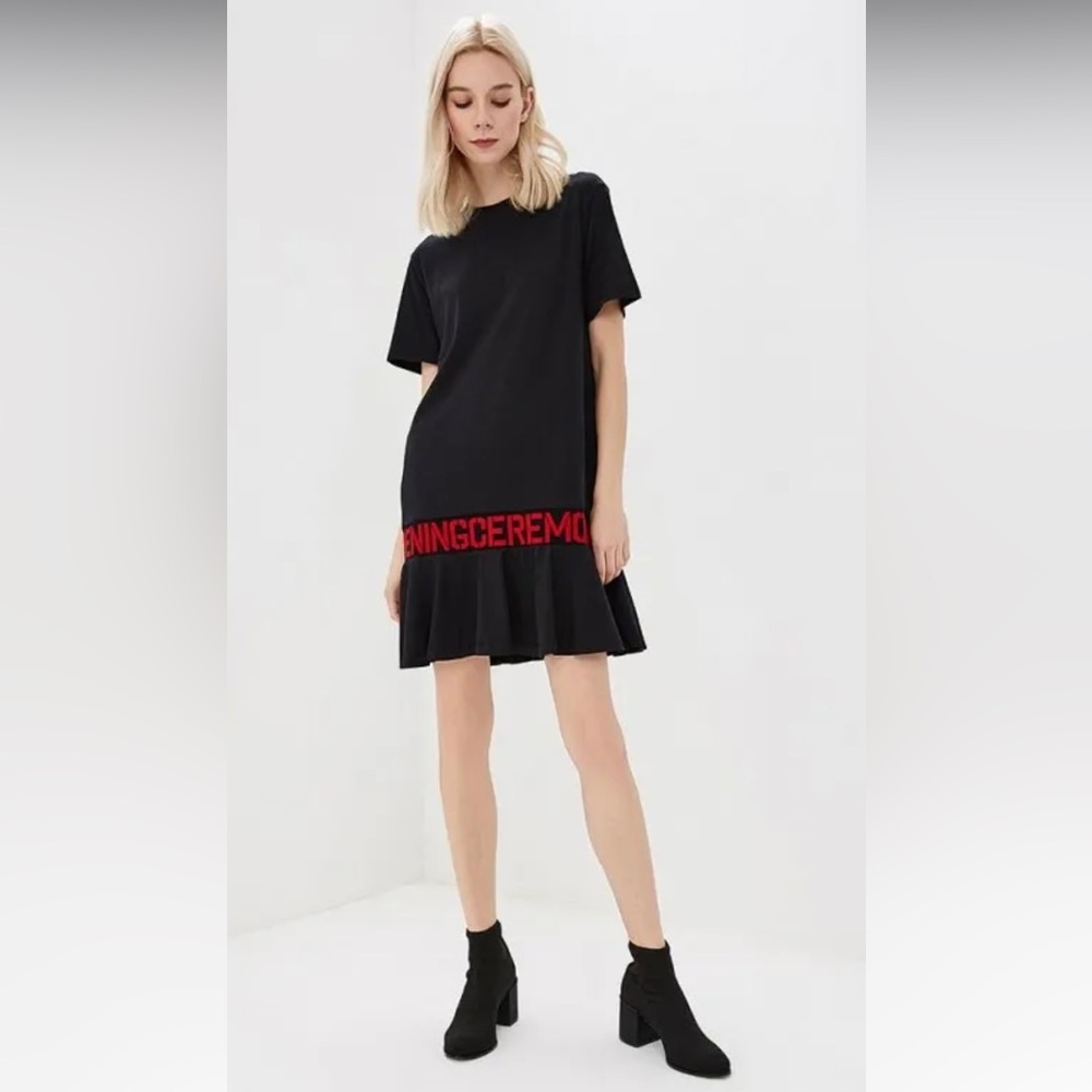 Opening Ceremony Black Dress with Red Logo Trim